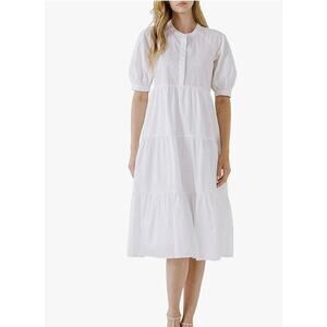 Anthropologie English Factory Short Puff Sleeve Midi Dress, Size XS